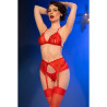 Chilirose - Cr 4848 Ensemble Soutien-Gorge + String + Bas En Dentelle Rouge S